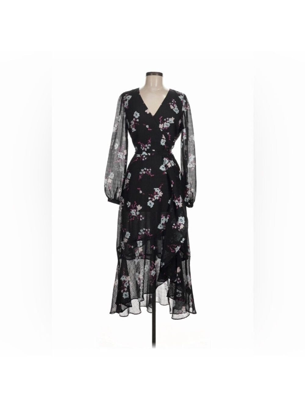 Banana Republic Black Floral High-Low Midi Dress - Size 4P